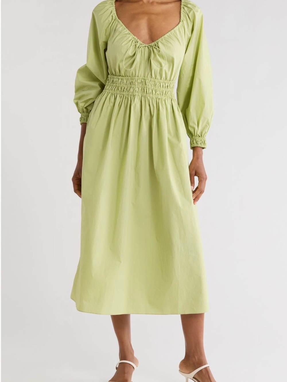 Rebecca Taylor Lime Green Smocked-Waist Midi Dress